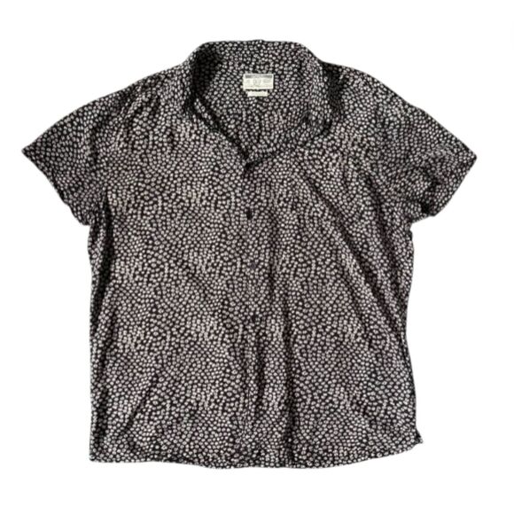 Women's Soft Draped Rayon Black & White Micro Floral Button Up Blouse size XL - Picture 1 of 9